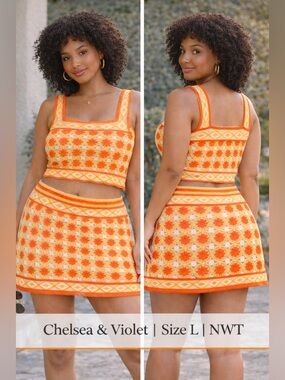 Chelsea & Violet Crochet 2-Piece Set | Size L Top & Skirt | NWT | Boho Outfit